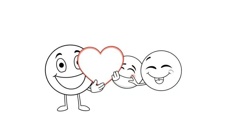 Una placa para colorear con tres emojis sonrientes jugando juntos.