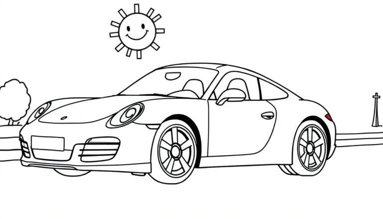 Placa de color de un coche deportivo Porsche para niños.