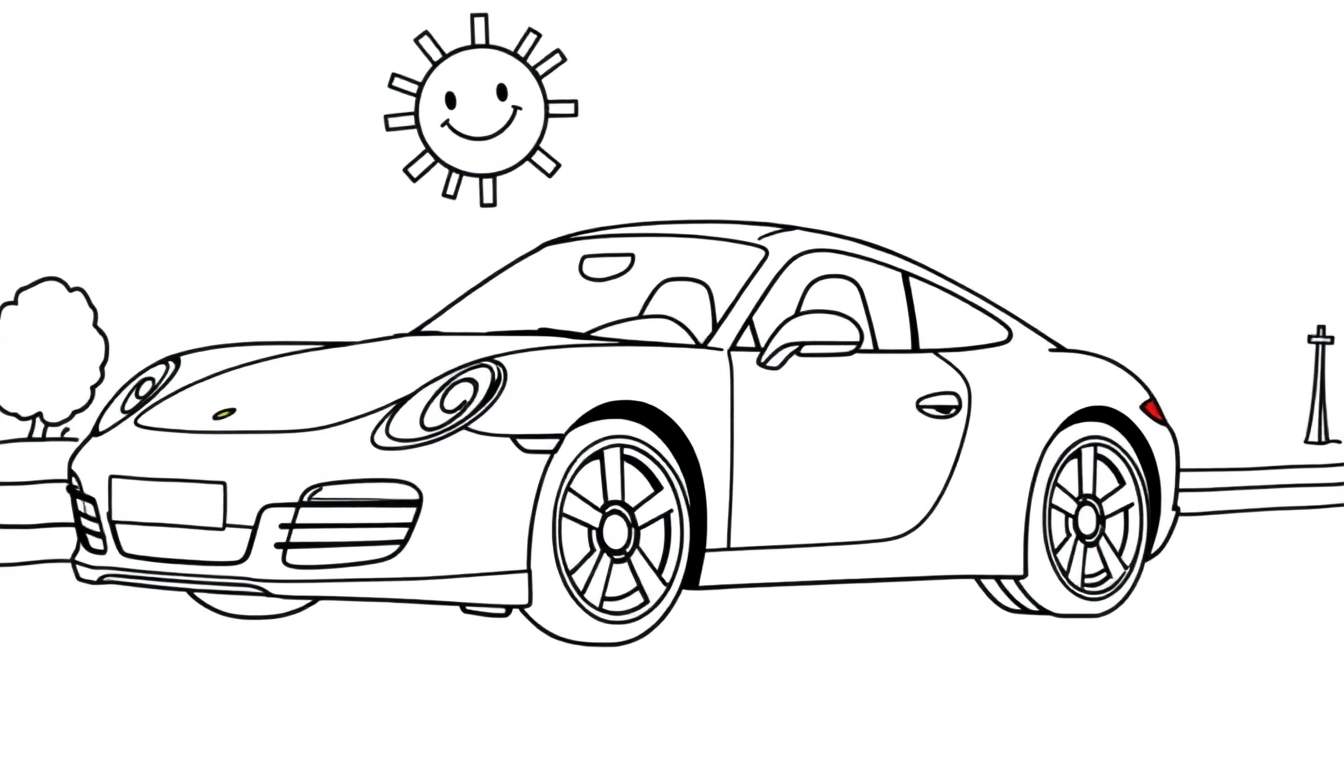 Placa de color de un coche deportivo Porsche para niños.