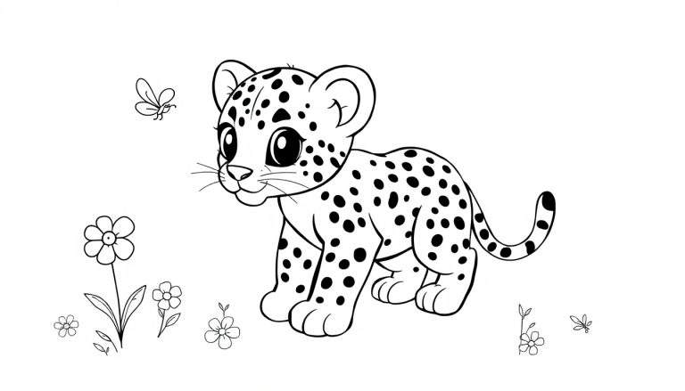 Un cachorro de leopardo juguetón en una placa de color lista para pintar.