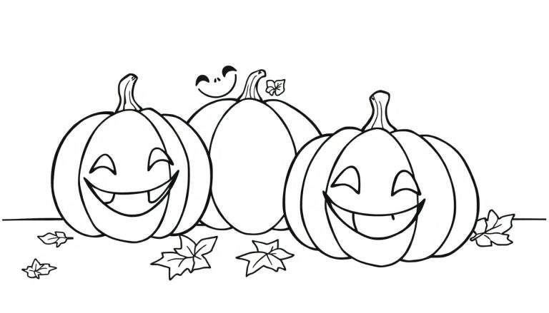Placa de color de tres calabazas de Halloween con caras amigables.