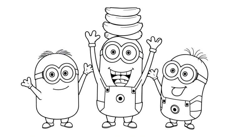 Placa de color de Minions celebrando con plátanos.