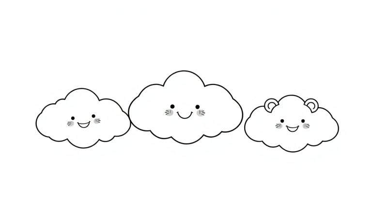 Placa de color de nubes kawaii sonrientes para colorear.