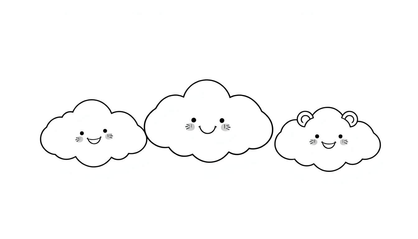 Placa de color de nubes kawaii sonrientes para colorear.
