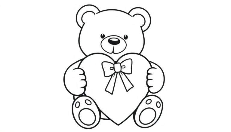 Osito de peluche de placa de color sentado con un corazón gigante.