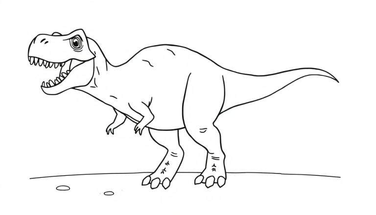 Placa de color de un dinosaurio T-Rex amigable para colorear.