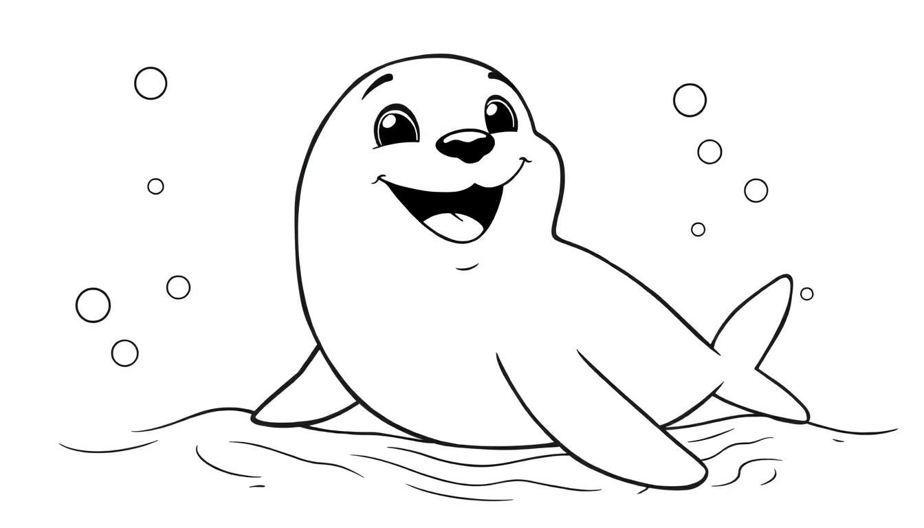 Foca sonriente lista para colorear en una placa de color.
