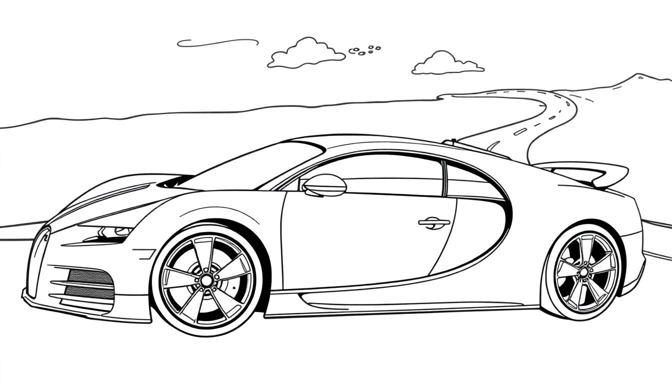 Un coche deportivo Bugatti listo para colorear en una placa de color.