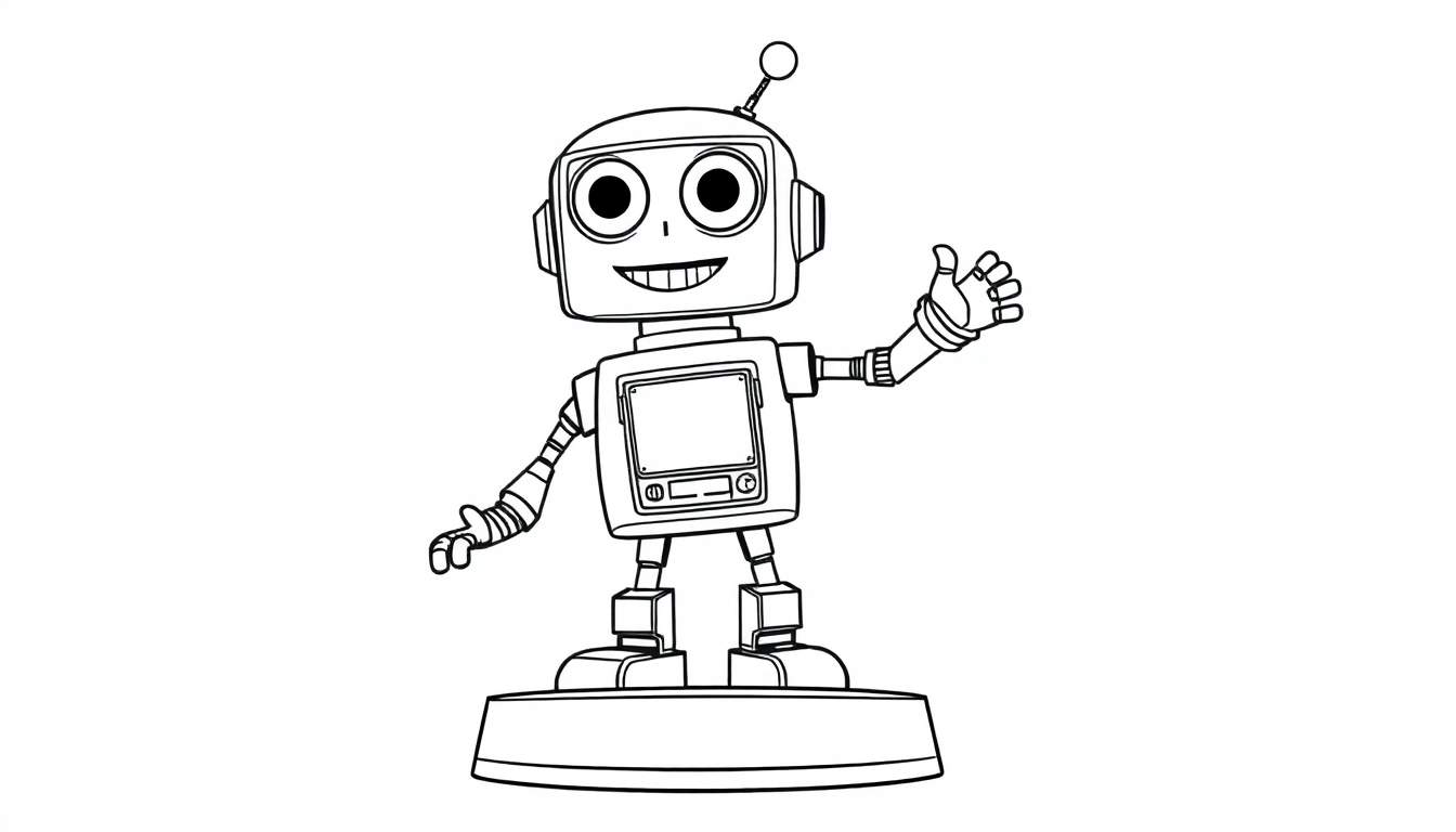 Un robot de dibujos animados para colorear saludando con la mano, listo para la diversión de la placa de color.