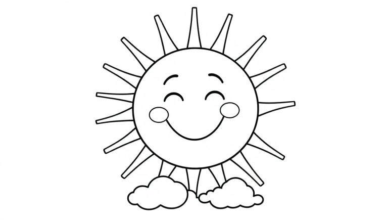 Un sol sonriente y amigable, listo para ser coloreado en una placa de color.