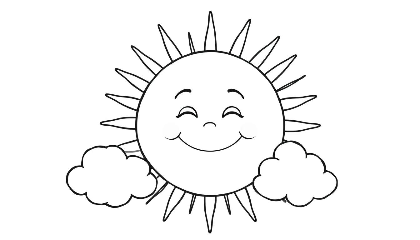 Placa de color de un sol sonriente con nubes.