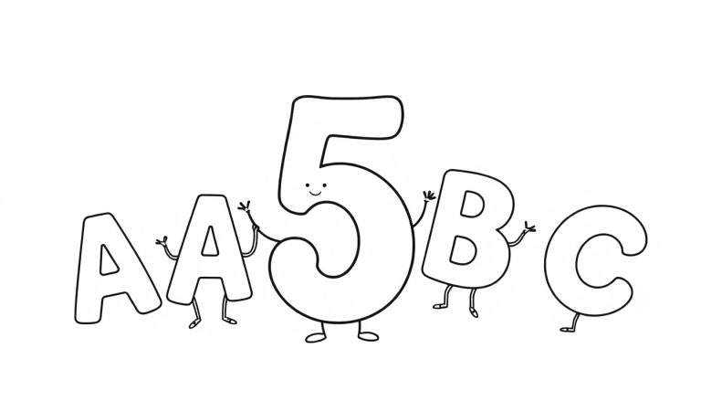 Placa de color con letras A, A, 5, B, C animadas.