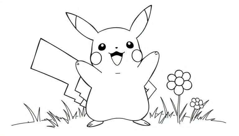 Placa de color de Pikachu sonriendo y saludando, listo para jugar.