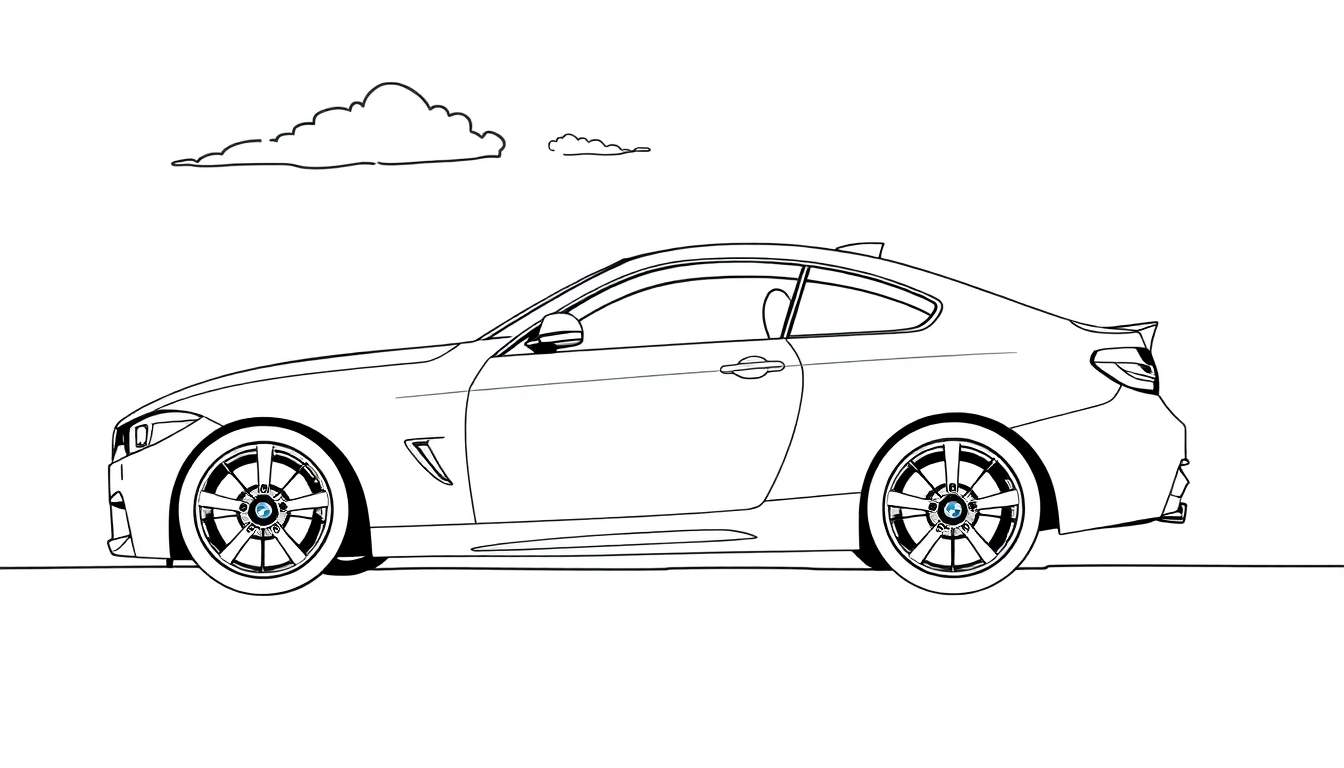 Un coche deportivo BMW listo para colorear, una placa de color para dar vida a la imaginación.